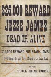 25000 For Jesse James Poster Authentic Wanted Posters